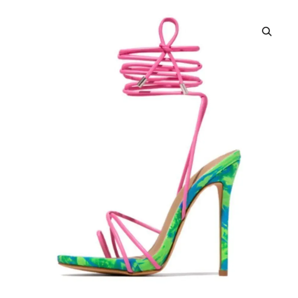 NEON PINK AND GREEN STRAPPY SANDAL - Picture 1 of 5